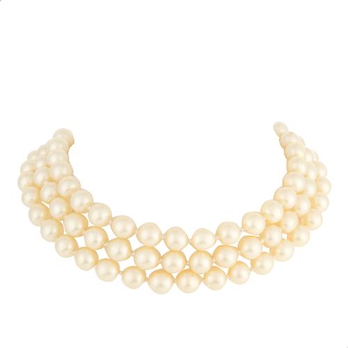 Chanel Faux Pearl Triple Strand Choker Necklace
