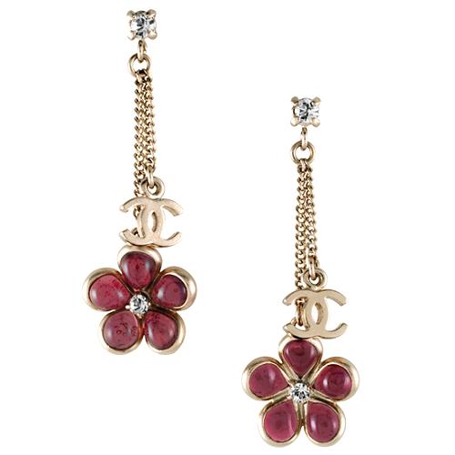 Chanel Flower Drop Chain Earrings