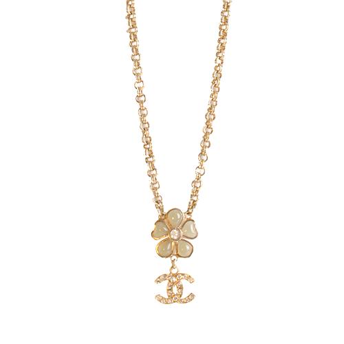 Chanel Gripoix Camellia Crystal CC Necklace