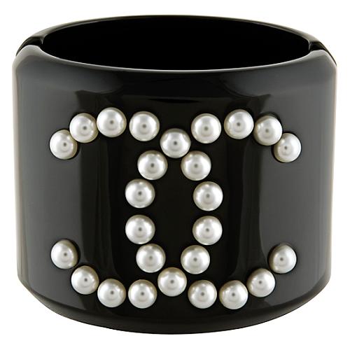 Chanel Large Pearl & Lucite Logo Bangle 