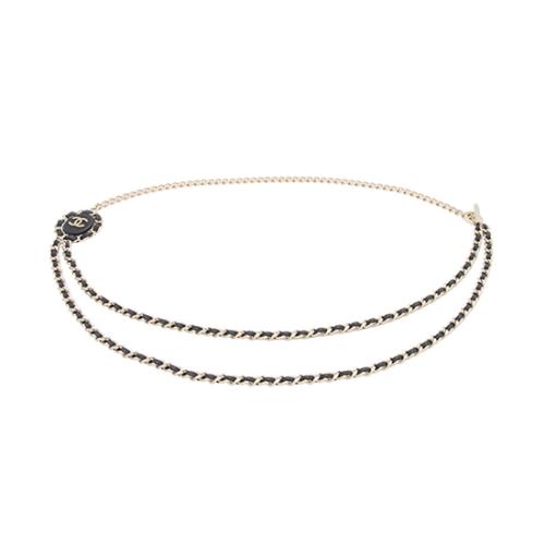 Chanel Leather Wrapped Chain CC Long Necklace
