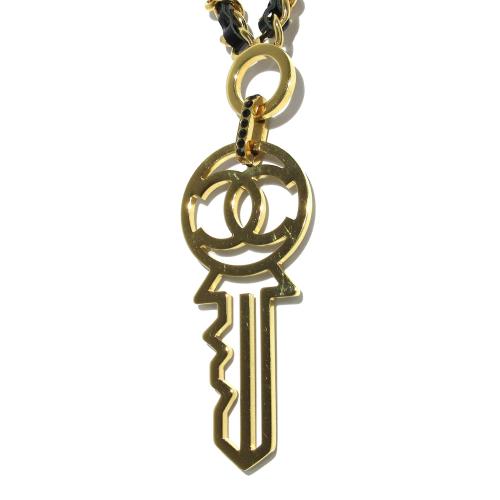 Chanel Leather & Strass CC Key Pendant Necklace