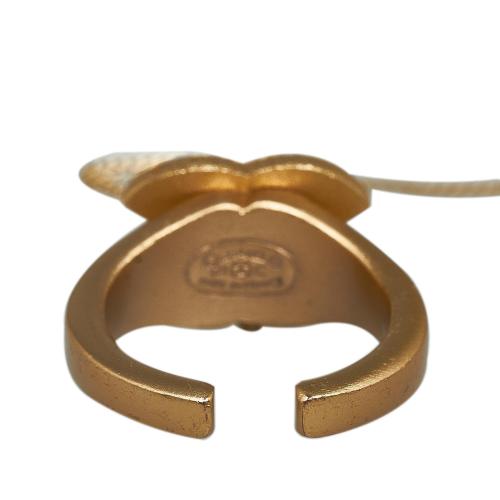 Chanel Logo Bangle with Chain Attached CC Crystal Ring