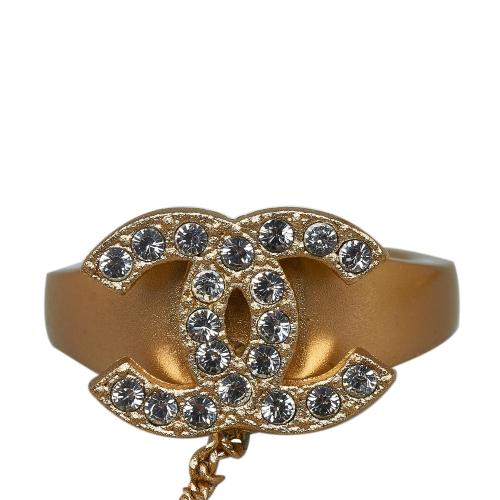 Chanel Logo Bangle with Chain Attached CC Crystal Ring