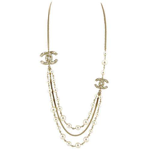 Chanel Long Glass Pearl Necklace