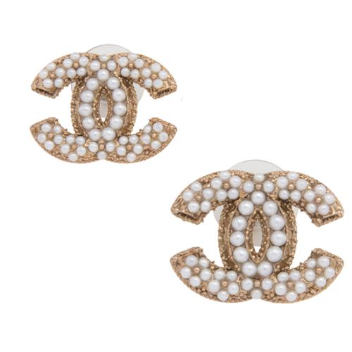 Chanel Pearl CC Stud Earrings