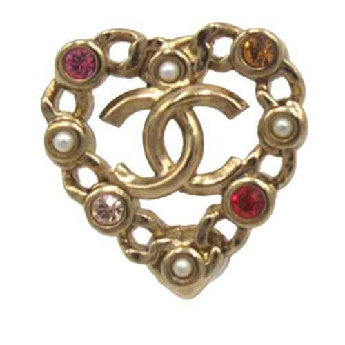 Chanel Pearl Crystal CC Heart Earrings