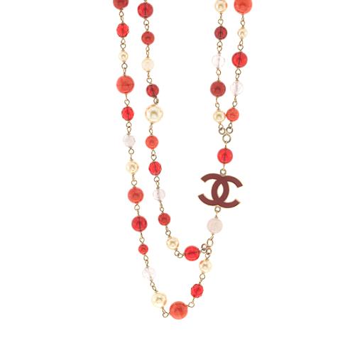 Chanel Pearl Glass Bead CC Necklace