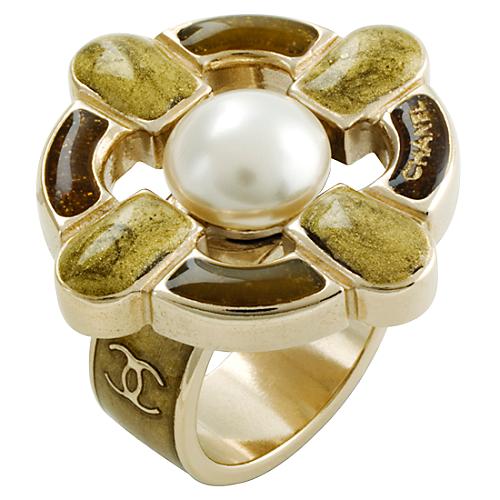 Chanel Pearl & Gold Enamel Ring 