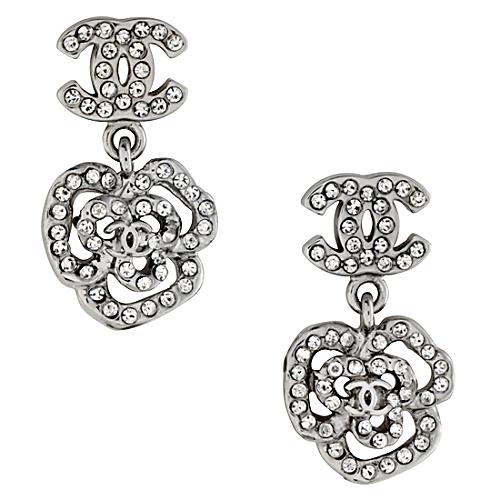 Chanel Rose Drop Logo Earrings