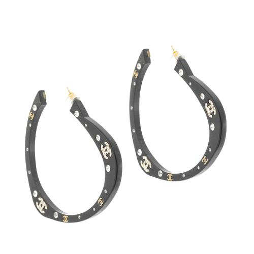 Chanel Strass Heart Hoop Earrings