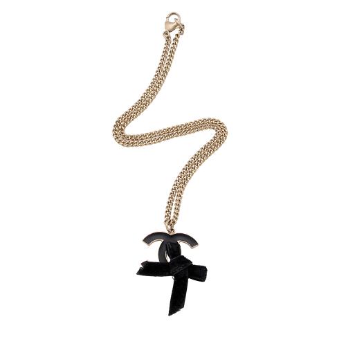 Chanel Velvet Bow CC Pendant Necklace