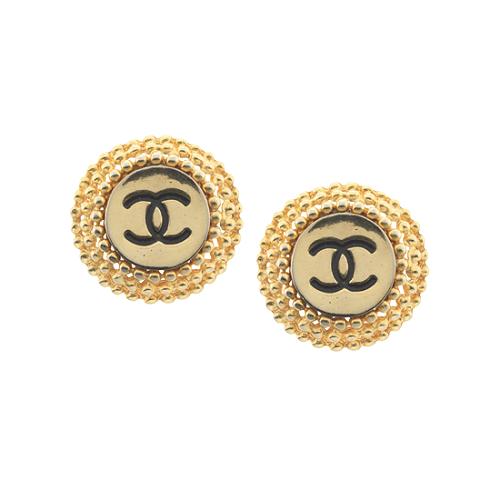 Chanel Vintage CC Beadwork Button Earrings