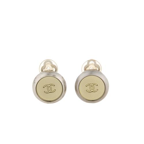 Chanel Vintage CC Logo Metallic Clip On Earrings