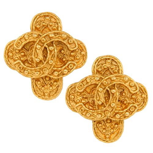 Chanel Vintage CC Scallop Coin Earrings