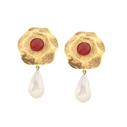 Chanel Vintage Camellia Pearl Drop Clip-On Earrings 