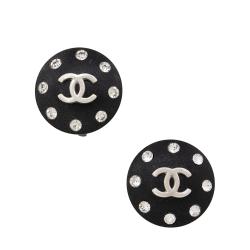 Chanel Vintage Crystal CC Round Clip On Earrings