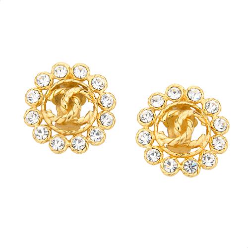 Chanel Vintage Crystal Clip On Earrings