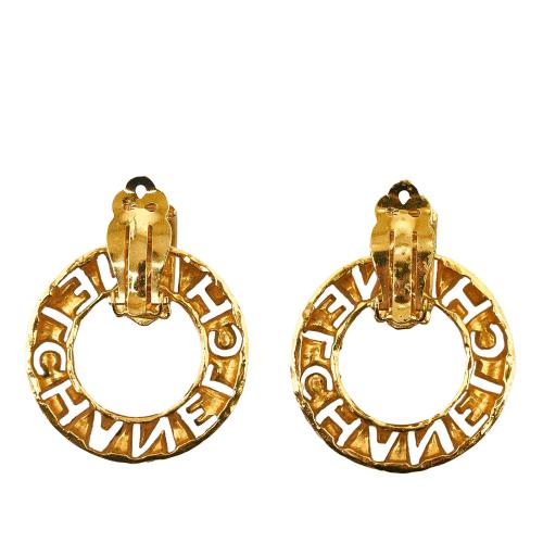 Chanel Vintage Cut-Out Logo Ring Drop Clip-On Earrings