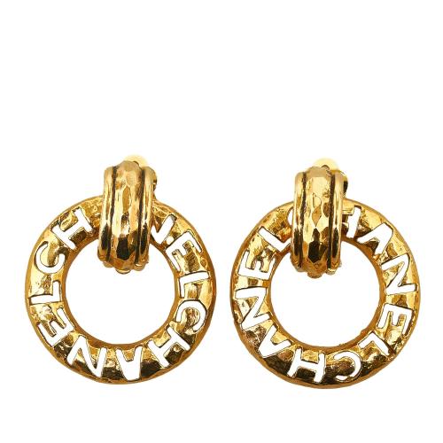 Chanel Vintage Cut-Out Logo Ring Drop Clip-On Earrings