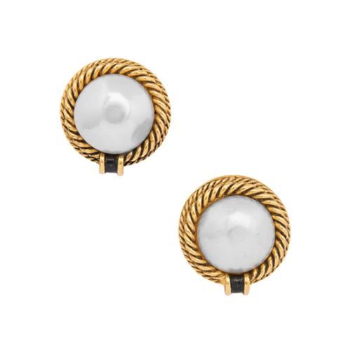 Chanel Vintage Faux Pearl Clip On Earrings