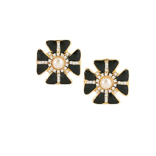 Chanel Vintage Faux Pearl Flower Clip On Earrings
