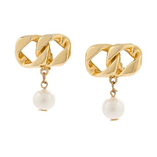 Chanel Vintage Gold Chain & Pearl Earrings