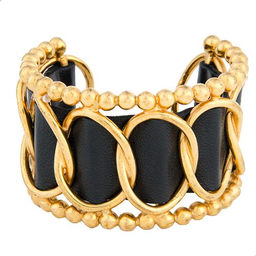 Chanel Vintage Leather Woven Chain Cuff Bracelet