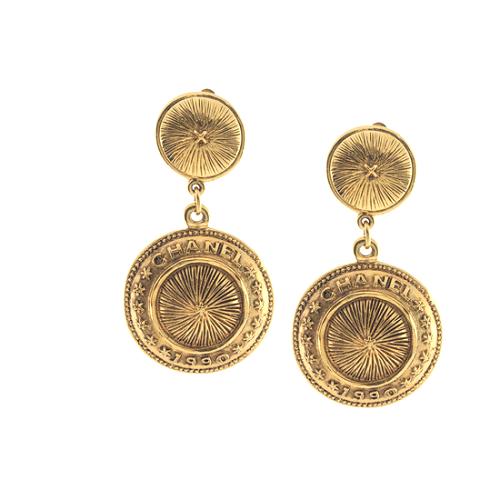 Chanel Vintage Medallion Drop Clip-On Earrings