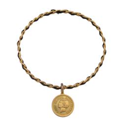 Chanel Vintage Metal Leather Chain CC Medallion Bracelet
