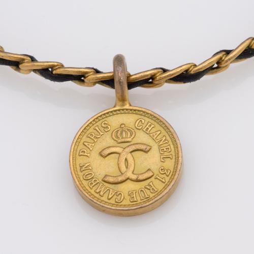 Chanel Vintage Metal Leather Chain CC Medallion Bracelet