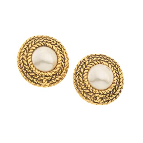 Chanel Vintage Pearl Braid Button Clip-On Earrings