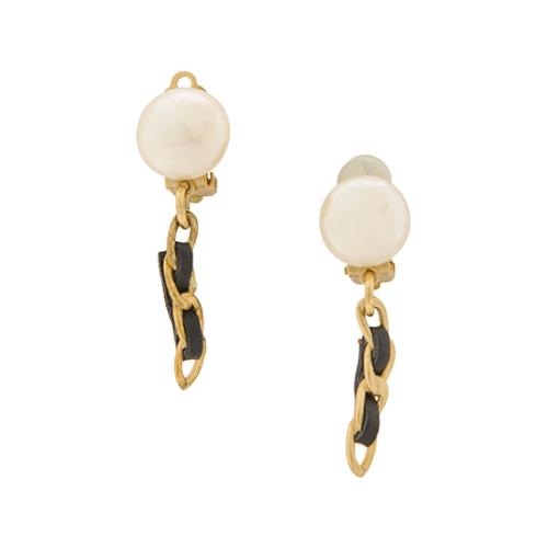 Chanel Vintage Pearl Chain Clip Earrings