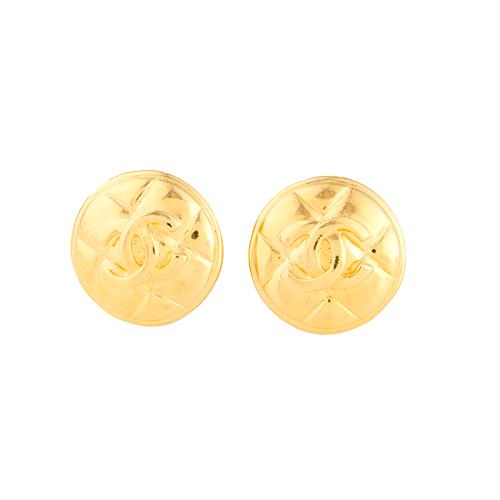 Chanel Vintage Quilted Button Clip On Earrings