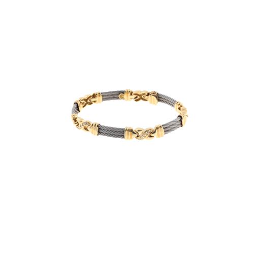 Charriol 18kt Yellow Gold & Diamond Crossover Cable Station Bracelet