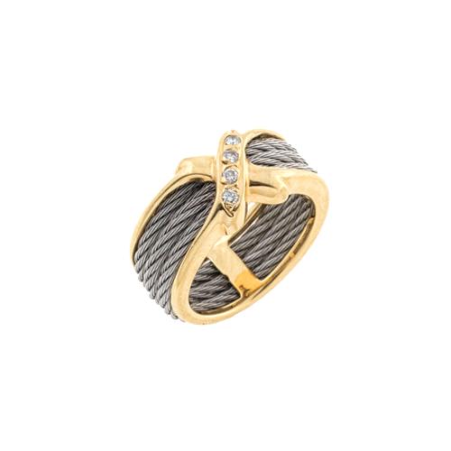 Charriol 18kt Yellow Gold & Diamond Crossover Celtic Cable Ring - Size 6