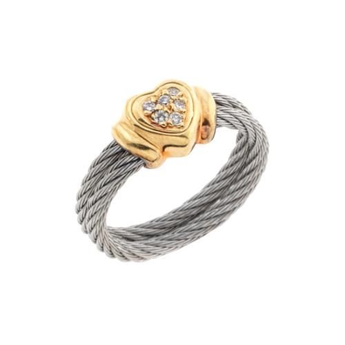 Charriol 18kt Yellow Gold & Diamond Heart Cable Ring - Size 6