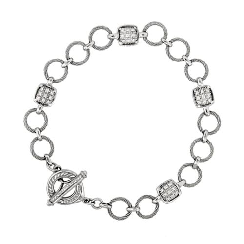 Charriol Pave Diamond Classique Square Cable Link Bracelet 