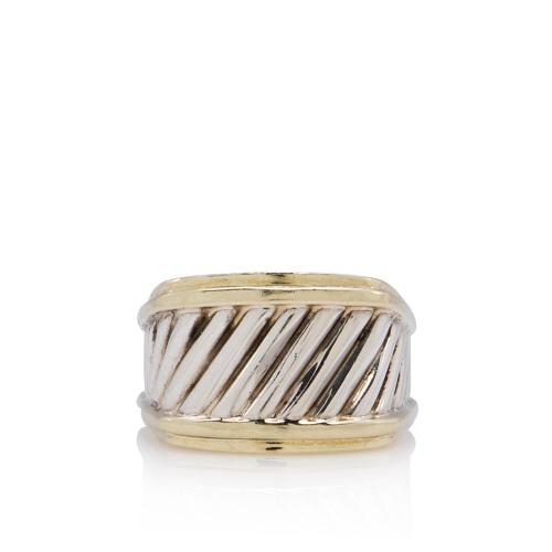 David Yurman 14k Gold Sterling Silver Thoroughbred Cable Cigar Band Ring - Size 9 1/2