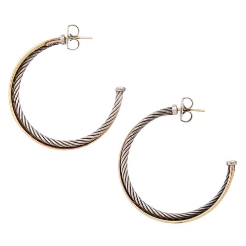 David Yurman 18k Gold Sterling Silver Crossover Medium Hoop Earrings