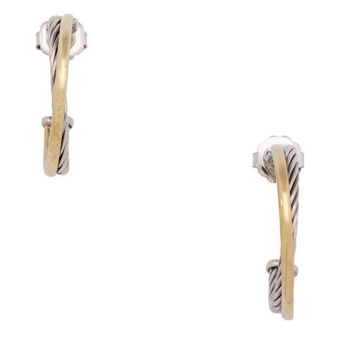 David Yurman 18k Gold Sterling Silver Crossover Medium Hoop Earrings