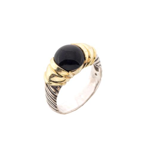 David Yurman 18k Gold Sterling Silver Onyx Cable Ring - Size 8 1/2