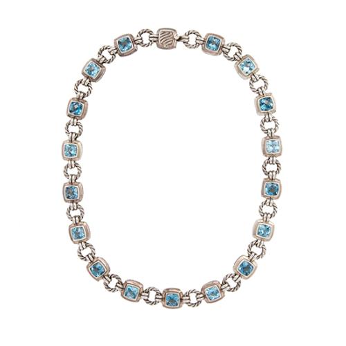 David Yurman Sterling Silver Blue Topaz Renaissance Necklace