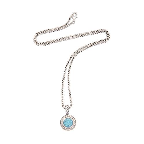 David Yurman Sterling Silver Blue Topaz Diamond Cerise Pendant Necklace