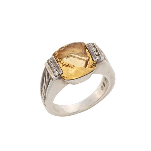David Yurman Deco Citrine Diamond Ring - Size 6