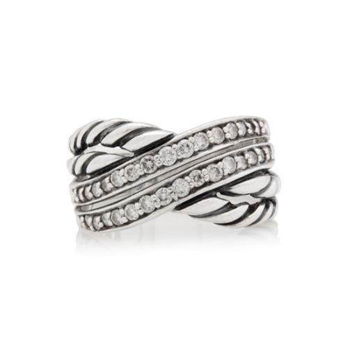 David Yurman Diamond Sterling Silver Crossover Ring - Size 8 