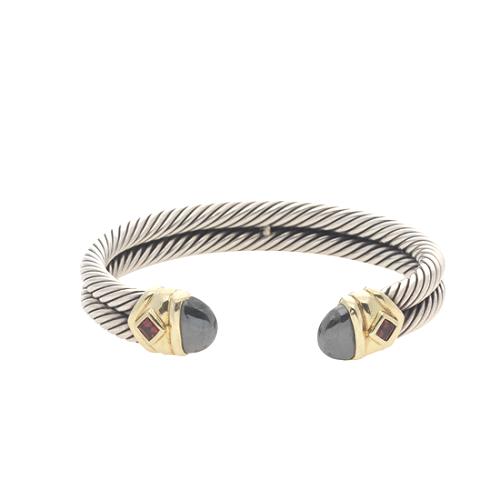 David Yurman Double Cable Hematite and Rhodolite Garnet Bracelet