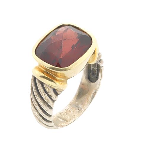 David Yurman Garnet 14kt Gold Cable Ring - Size 9