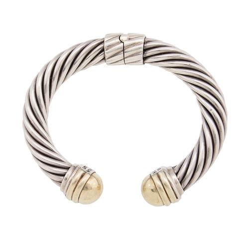 David Yurman Sterling Silver 14k Yellow Gold Hinged Cable 10mm Bracelet