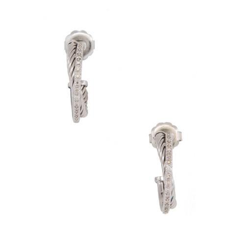 David Yurman Sterling Silver 14kt Diamond Crossover Medium Hoop Earrings